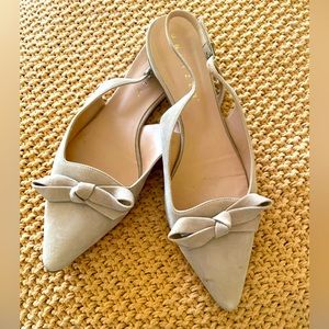 UNUTZER suede sling-back pointed bow shoes